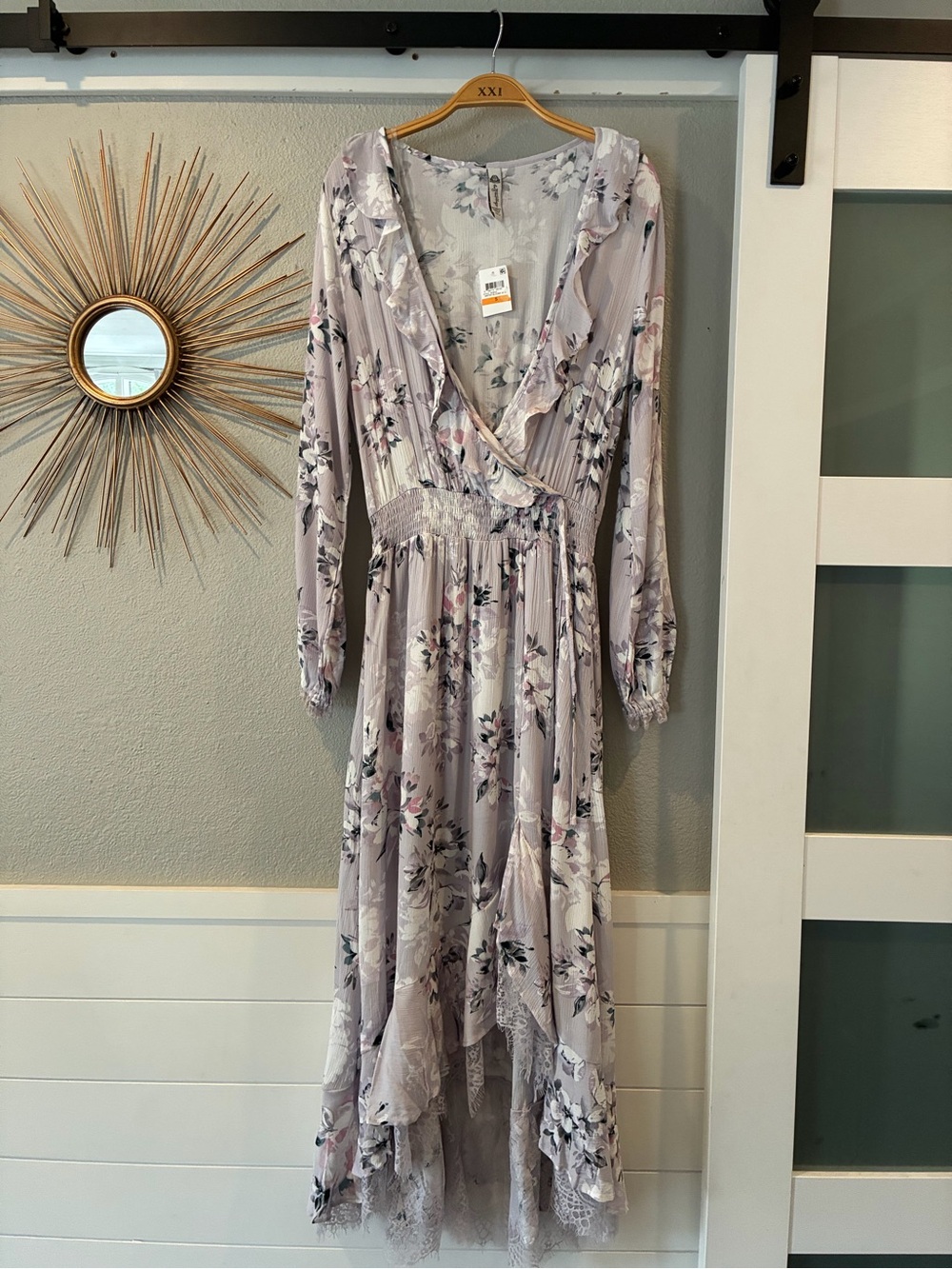 American Rag Lavender Floral Ruffle Wrap Maxi Dress